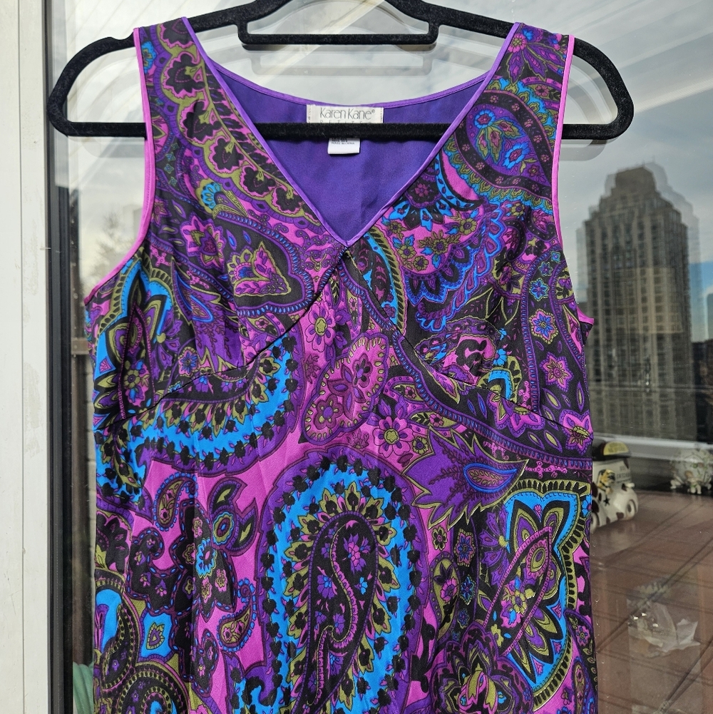 Silk Karen Kane Paisley Print Sleeveless Dress - Size Medium Petite